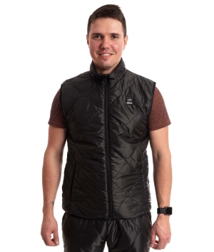 man wearing black camo insulated midlayer vest