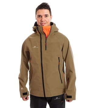 man wearing gold brown 3 layer ski jacket 2 2