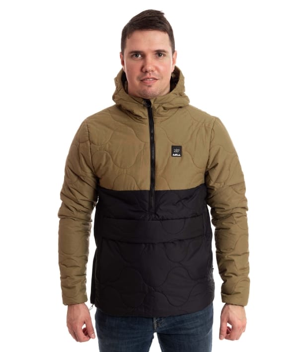 man wearing gold brown light padded anorak 1