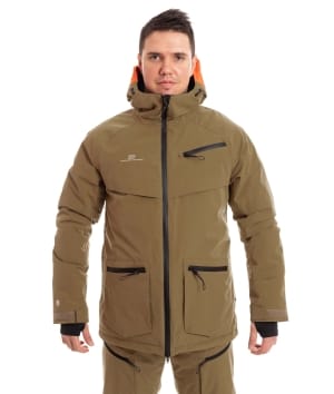man wearing gold brown light padded ski jacket 1 1