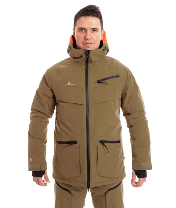 man wearing gold brown light padded ski jacket 1 1