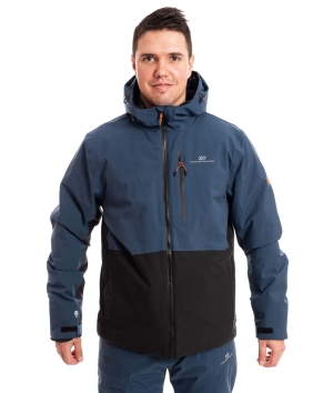 man wearing navy black colorblock light padded ski jacket 1 1