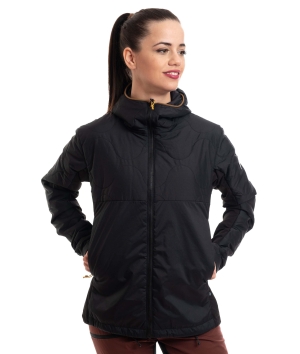 woman wearing black hybrid jacket