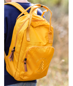 15L yellow backpack on childs back