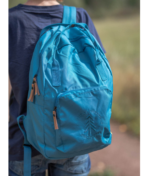 20L petrol blue backpack on childs back